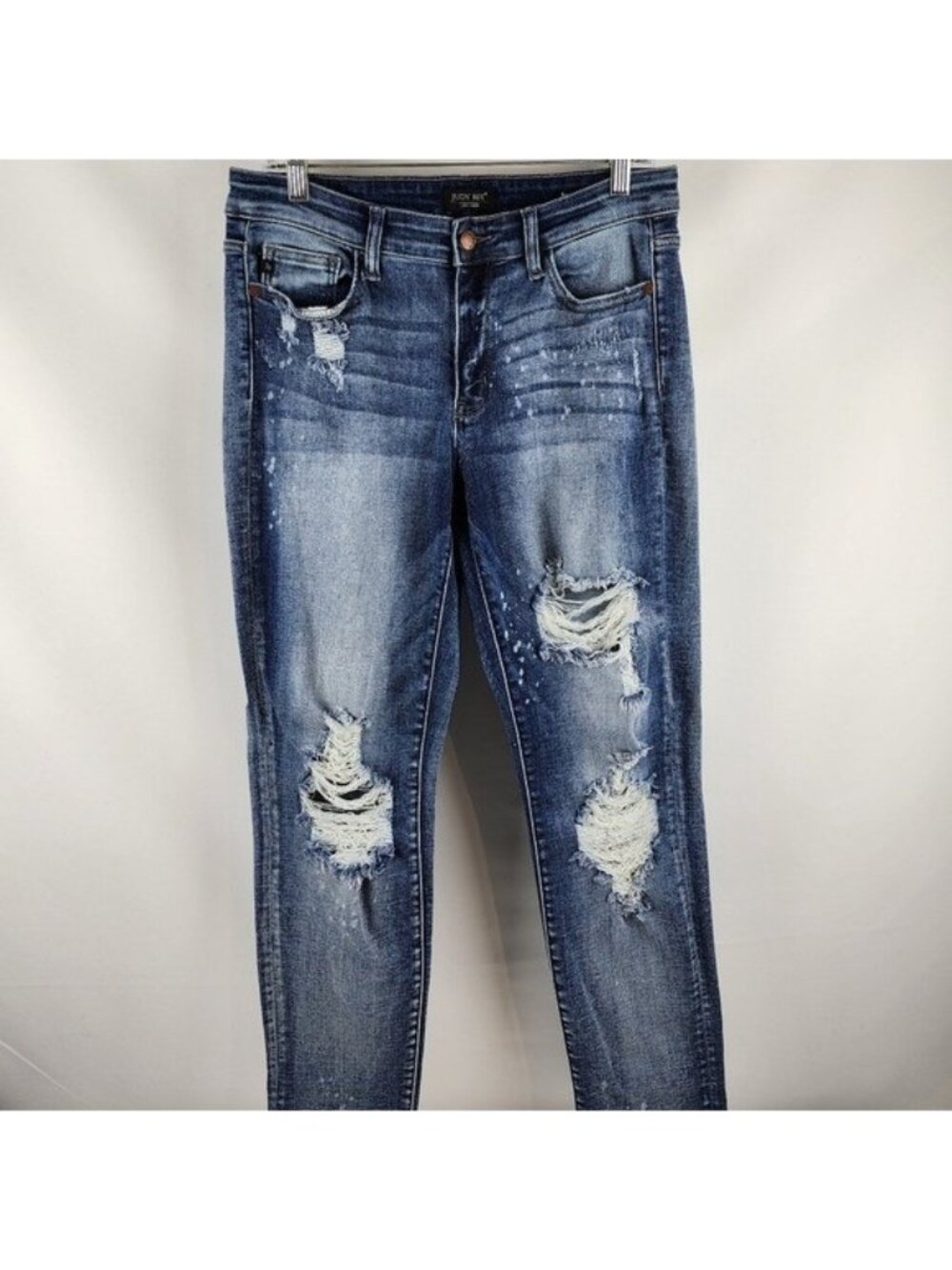 Judy Blue Jeans Womens 11/30 Mid Rise Boyfriend Distressed Bleach Splatter 30x30